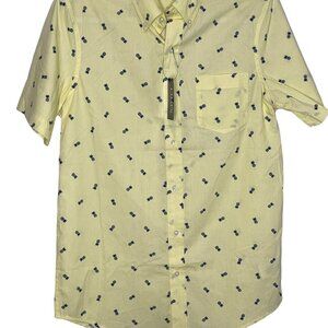 Chaps Men’s Pineapple Print Button Down Shirt Yellow Short Sleeve Small NWT